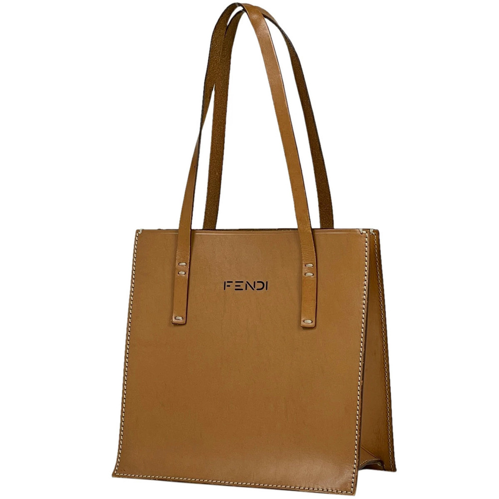 Fendi logo tote bag handbag leather brown